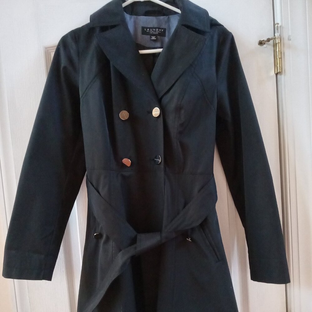 Laundry By Shelli Segal Women's Double Breasted Black Belted Trench Coat Small